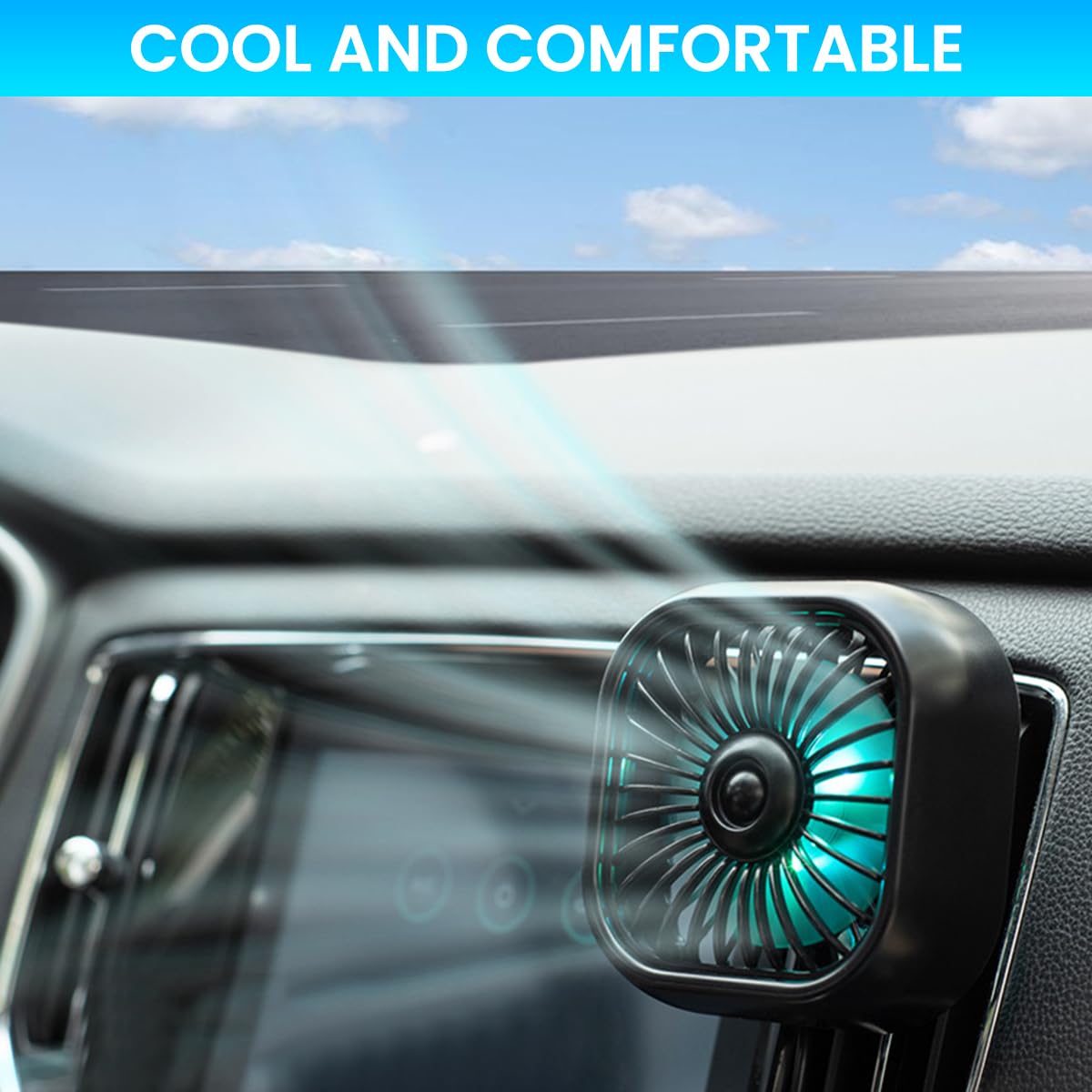 STHIRA USB Car Fan for Air Vent with 3 Speed Adjustable Cooling and LED | 9.3x7.9cm 2PCS