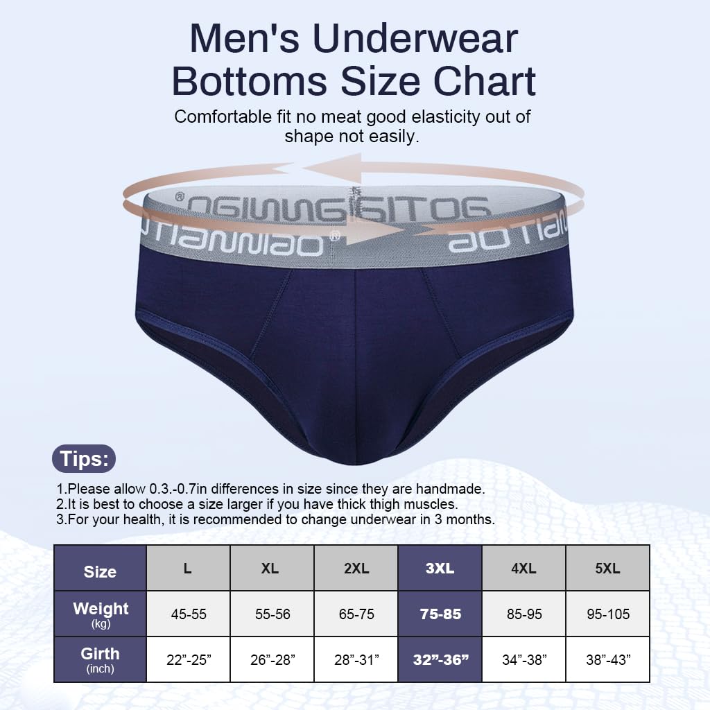 Zibuyu Men’s Underwear Briefs 3 Pack for Daily Comfort with Seamless Waistband | 3XL 35.4–39.3 in Spandex Fiber Blend