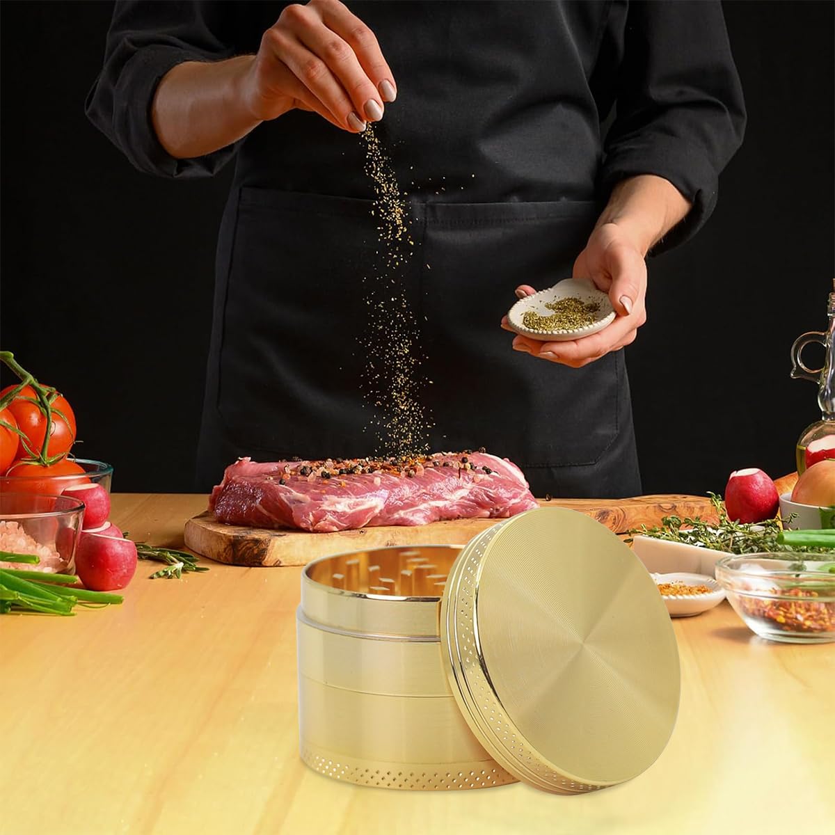 HASTHIP Herb Grinder for Spices and Herbs featuring 4 Layer Design with Zinc Alloy Gold Finish