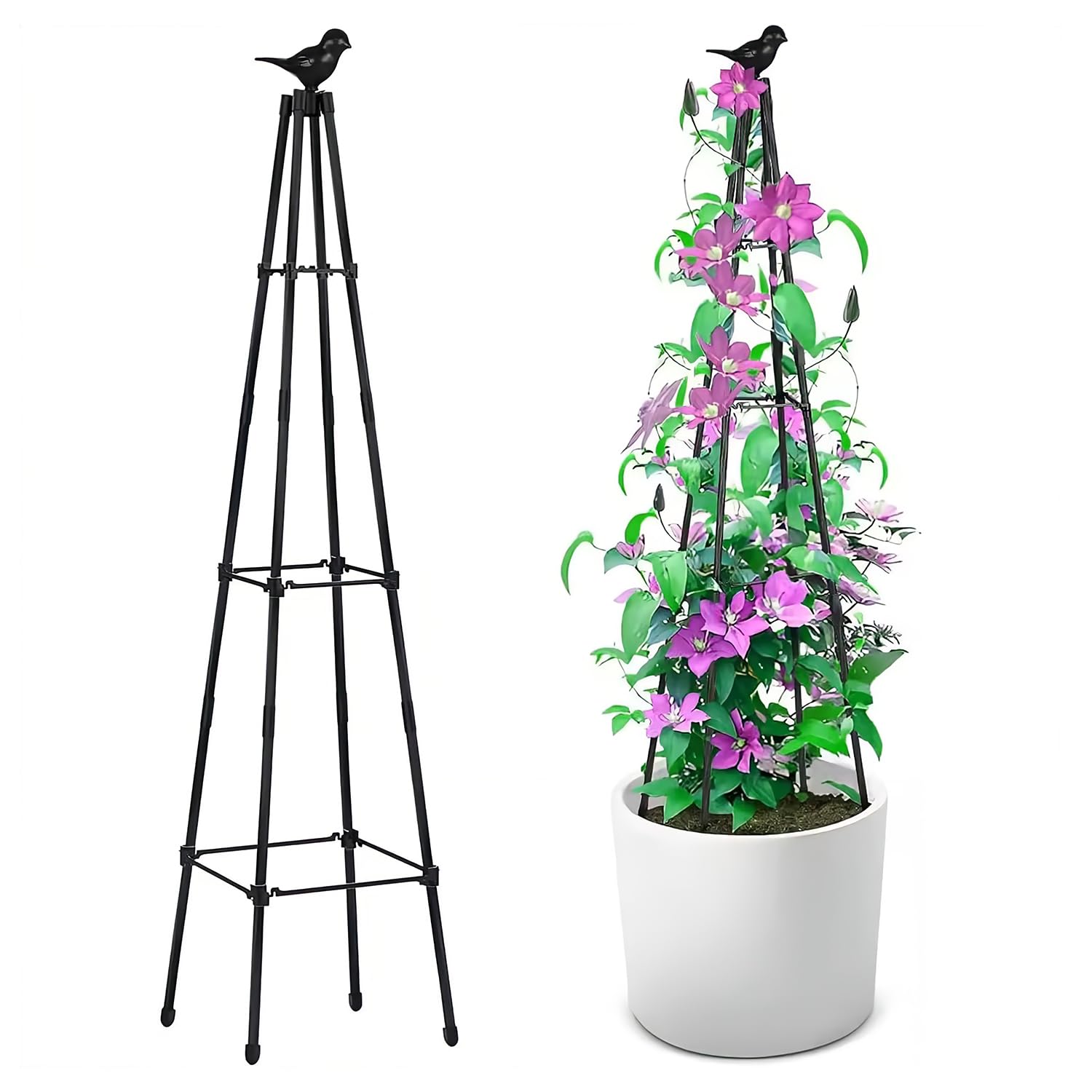 HASTHIP® Climbing Plants Pot with Trellis 47.2 inches Decorative Flower Pot Trellis DIY Assembly Wrought Iron Decorative Climbing Flower Plants Pot for Clematis, Climbing Roses, Tomatoes, Ivy