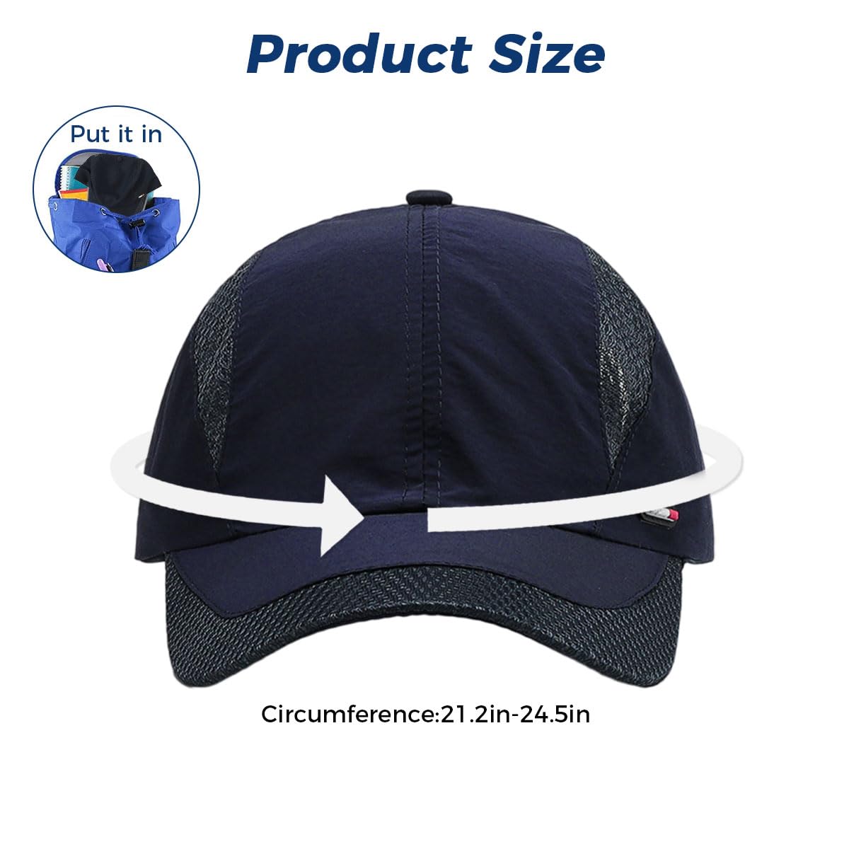 GUSTAVE Caps for Men for Golf and Outdoor Sports with Alloy Closure 22.1–24.4 in Fit | Breathable Cotton UV Protection Navy Blue