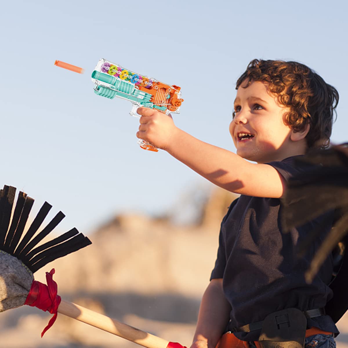 PATPAT Musical Toy Gun for Kids with 5pcs Soft Ammo featuring 3D Gear Mechanism and LED Lights