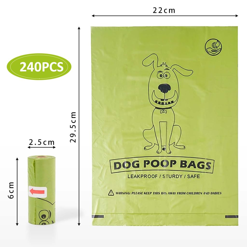 Qpets® 240 pcs Dog Poop Bag Biodegradable Dog Poop Bag Large Dog Poop Bag Leakproof Waste Bag Plastic Bag for Dog Walking Dog Supplies