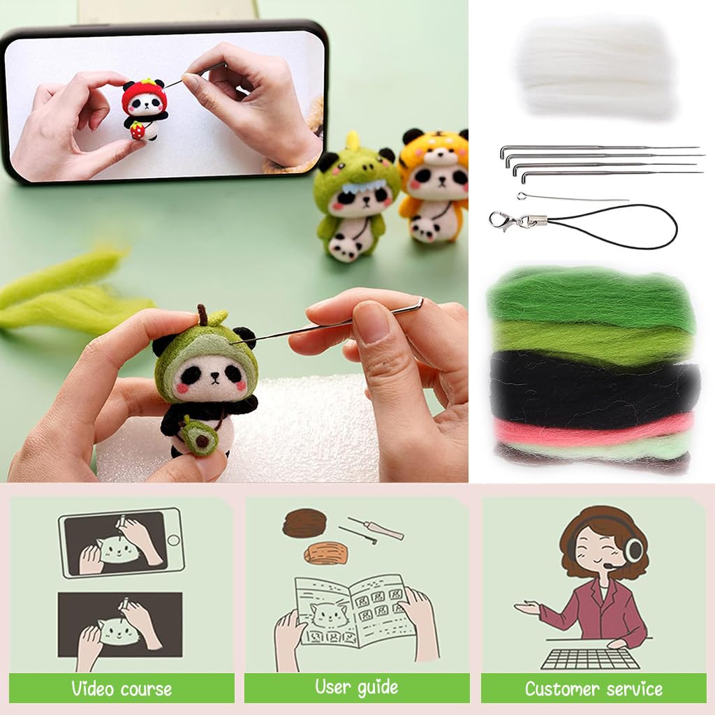 PATPAT® DIY Needle Felting Kit Cute Panda Needle Felting Toy DIY Keychain Panda Needle Felting Charm Color Wool Needle Felting Kit with Tools DIY Crafting Kit for Kids Adults DIY Children's Day Gift