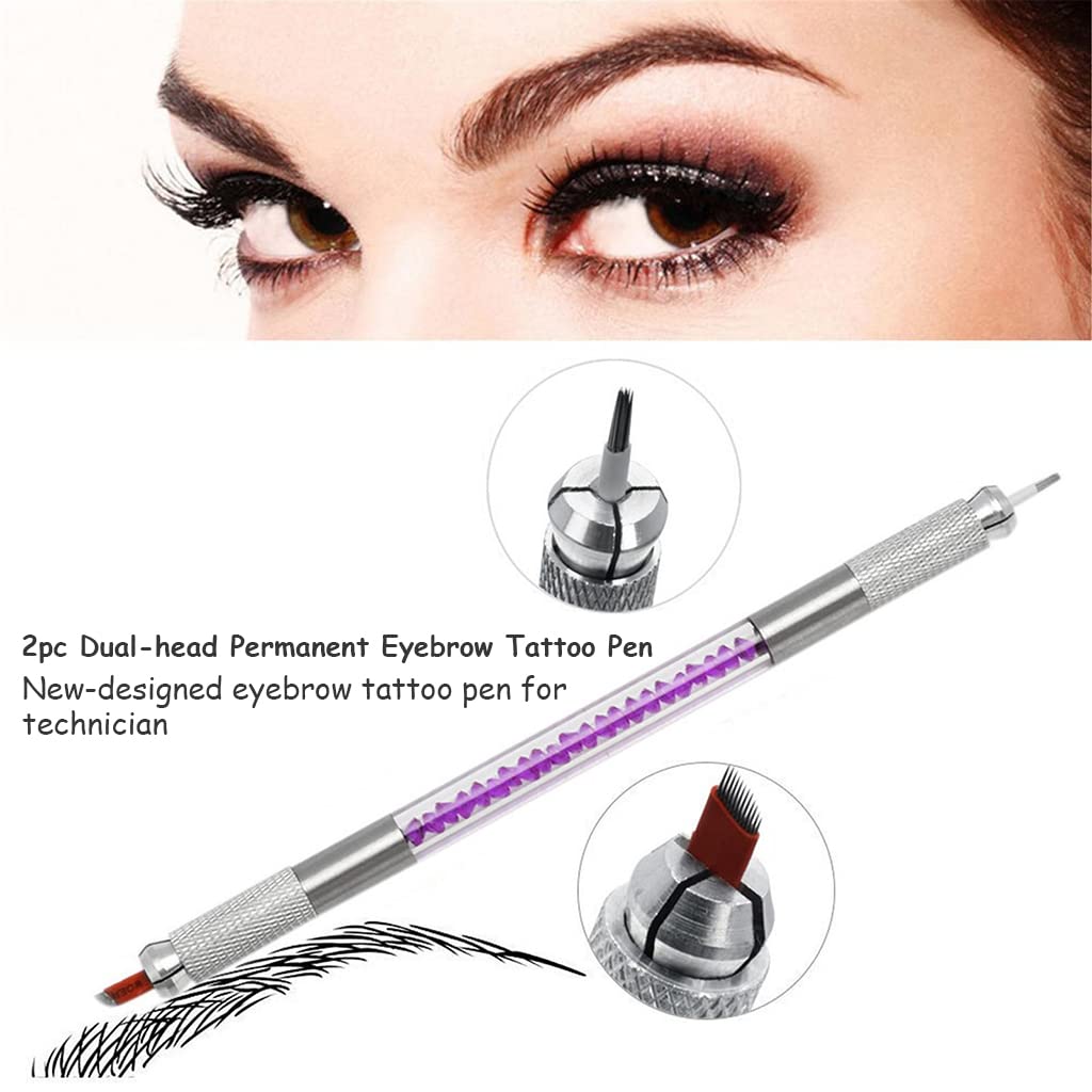 MAYCREATE Microblading Eyebrow Kit with 10 Needles and Anti Slip Pen | Dark Brown Ink for Beginners