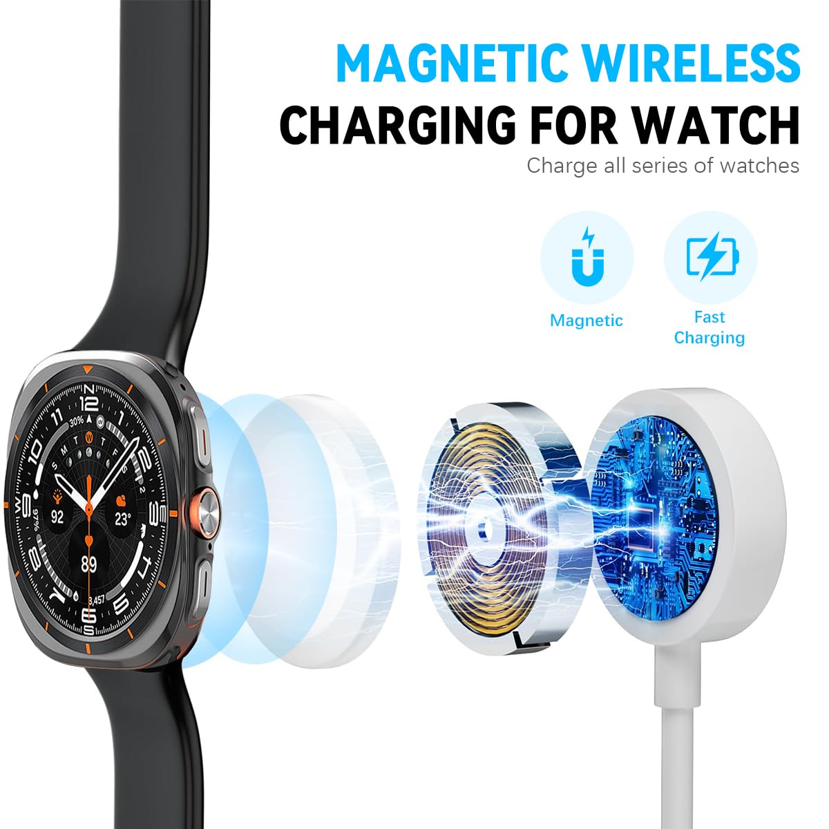 Verilux Multi Type C Cable 4 in 2 3.9 ft for iPhone and Galaxy featuring Magnetic Watch Charger | USB C to C Micro USB and Lightning Connectors