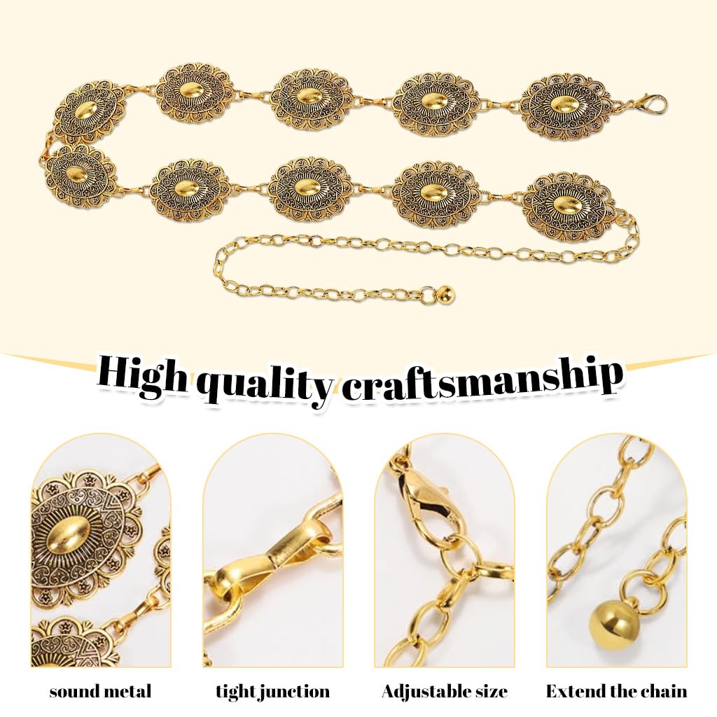 PALAY Belt for Women Dresses with Golden Metal Concho Chain for Saree and Boho Style