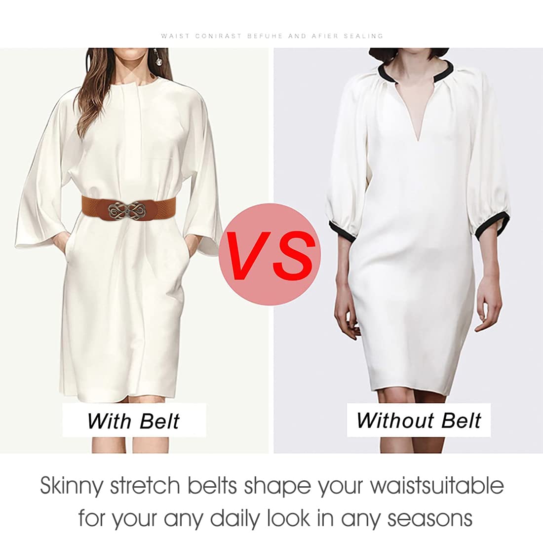 PALAY Women Stretchy Belt for Dresses and Blouses with Metal Interlocking Buckle 60cm Coffee Brown