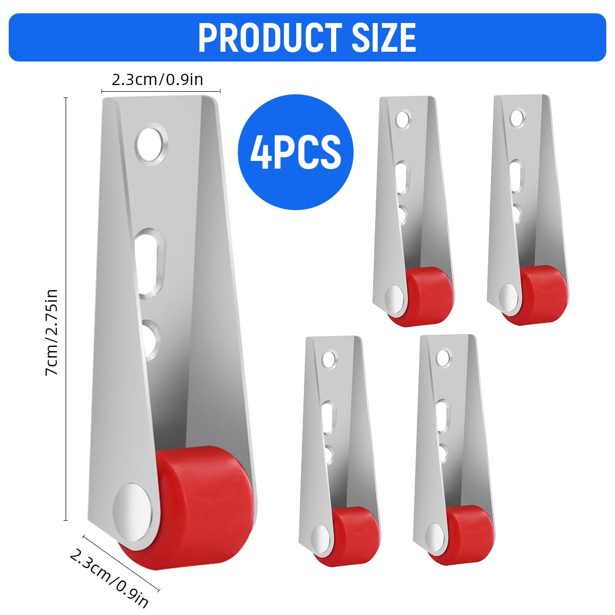 Serplex Rigid Caster for Heavy Door with Silent Screw Design and 2.68 in Metal Wheels | Pack of 4