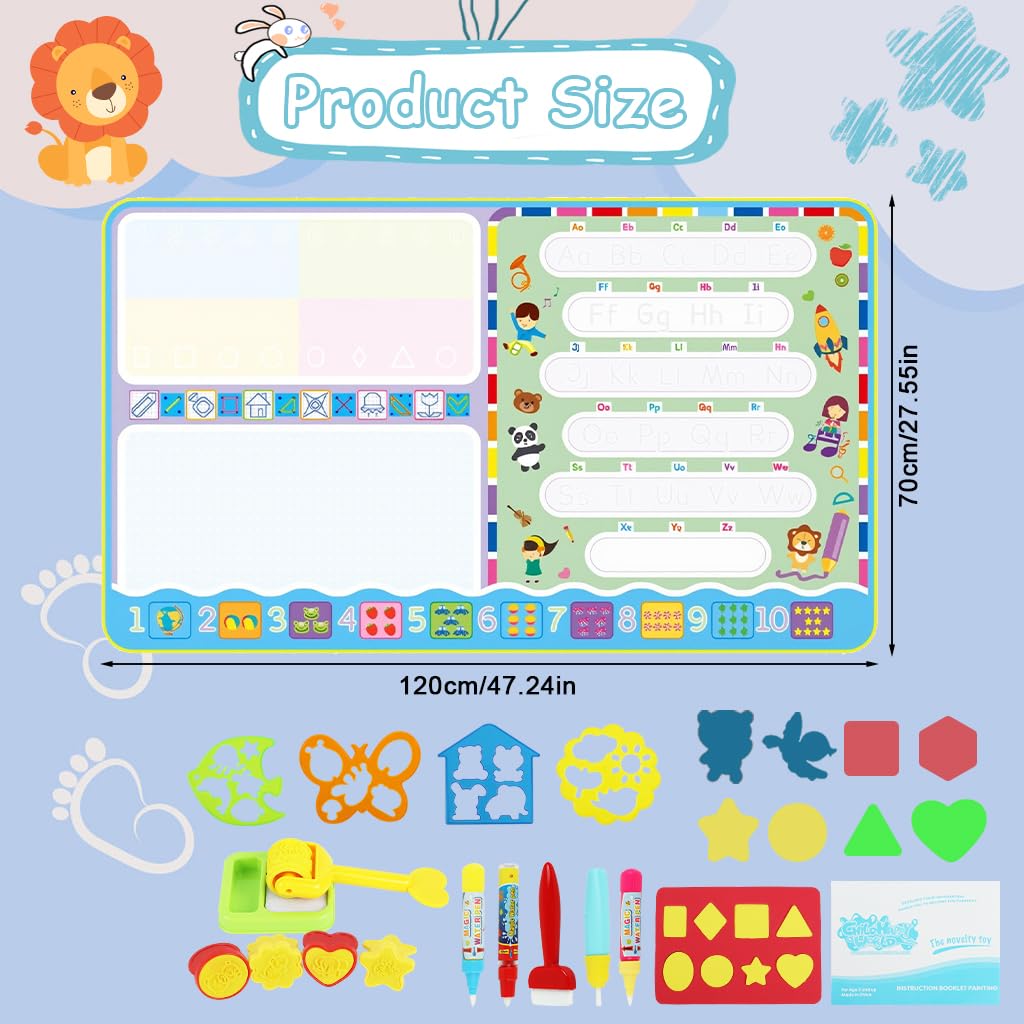 PATPAT Magic Water Doodle Mat for Kids 120x70cm with Dual Drawing Areas and Alphabet Practice | Reusable Mess Free Art Toy