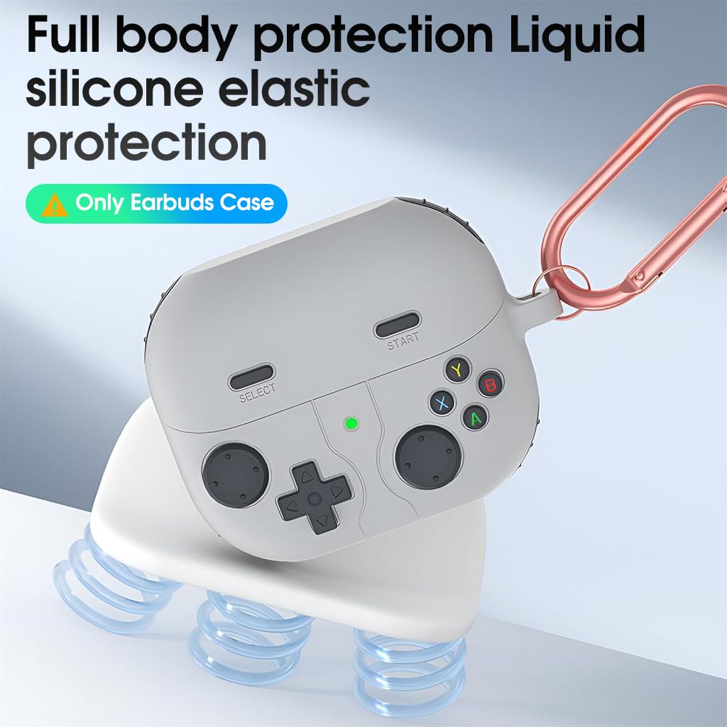 ZORBES Earbuds Case Cover for Samsung Galaxy Buds 3 with Carabiner featuring Retro Gaming Design | Grey Silicone Protective Skin
