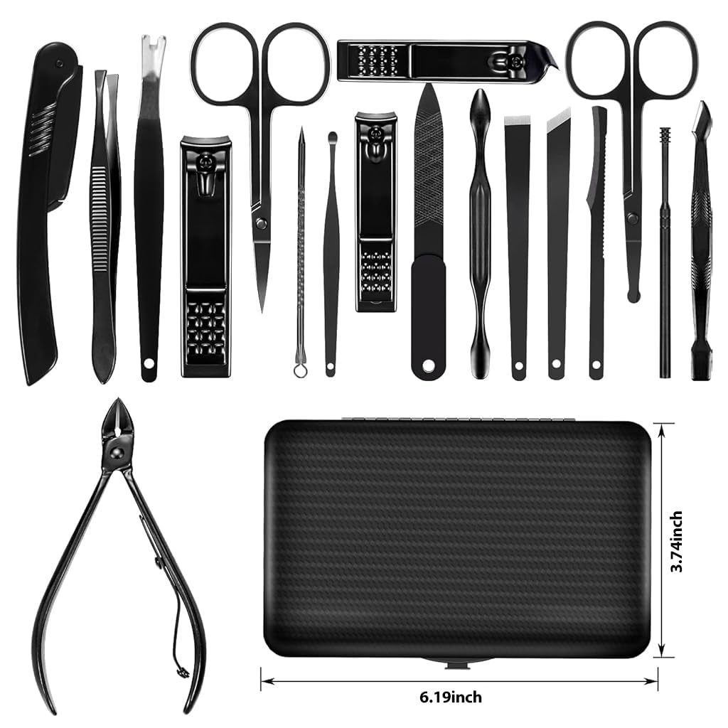 ZIBUYU Manicure Kit 18pcs Nail Clippers Pedicure Set & Eyebrow Grooming Kit, Stainless Steel Nail Care Tools Personal Care Tool Kit with Storage Case Travel Nail Clippers Manicure Kit