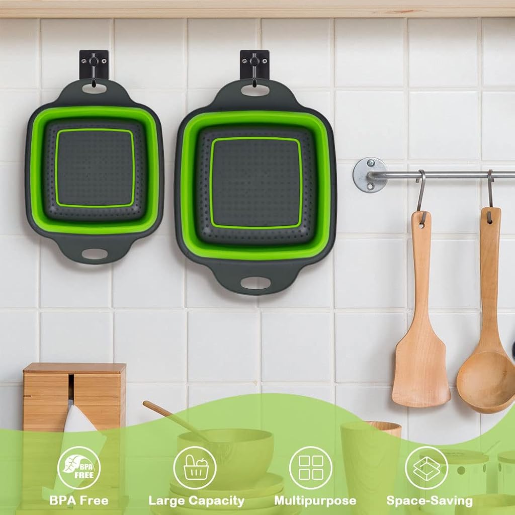 Supvox® 2-Piece Foldable Silicone Square Retractable Drain Basket Filter Set, Green-Green