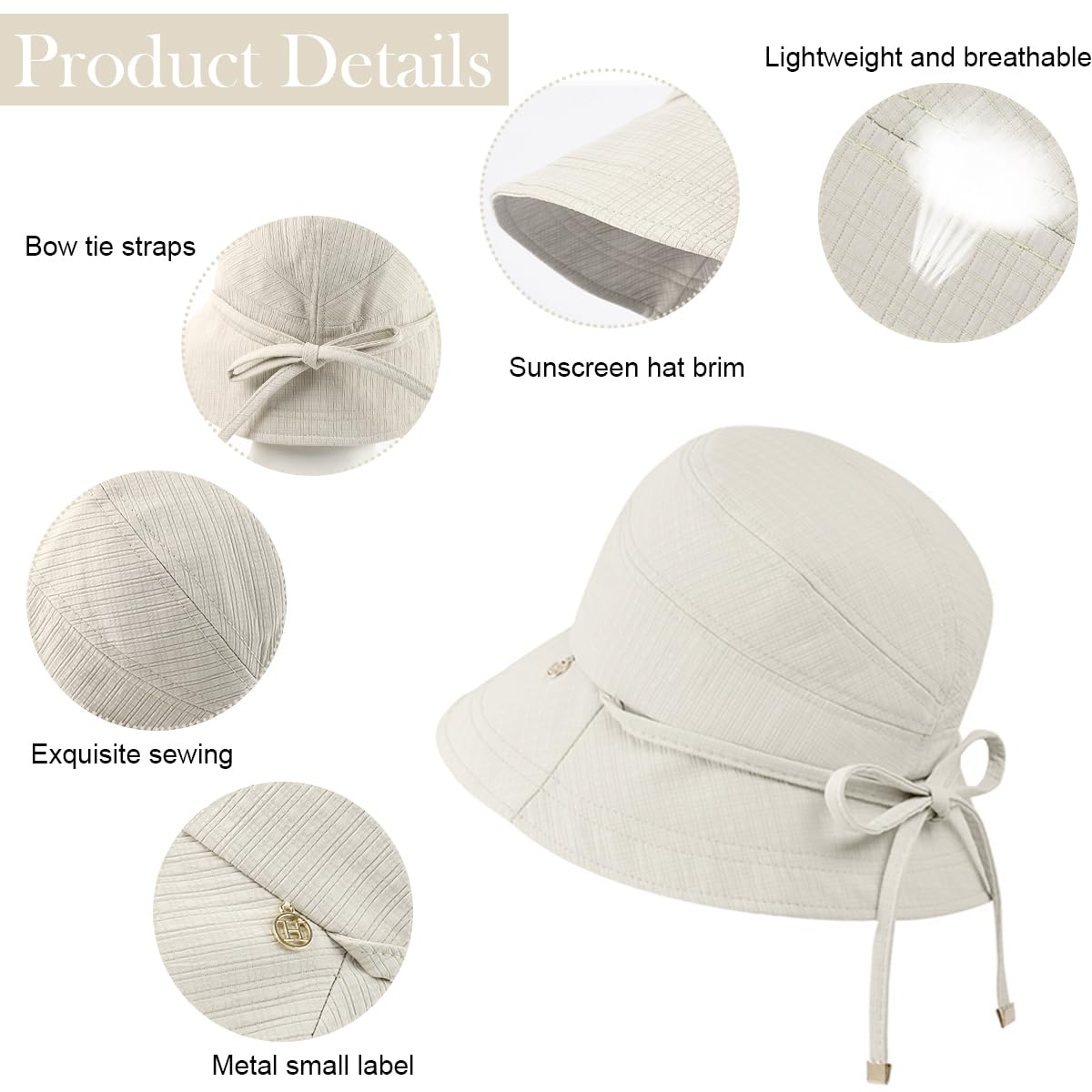 SANNIDHI Bucket Hat for Women with Wide Brim UV Sun Protection and Adjustable Chin Strap