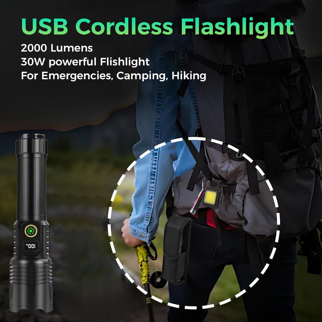 ELEPHANTBOAT LED Flashlight for Camping and Emergencies with 2000 Lumens Zoomable Beam | USB Rechargeable 5000mAh Power Bank