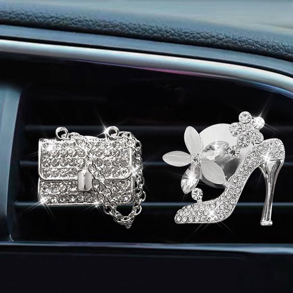 STHIRA® Car Air Vent Decoration, 2Pcs Sparkly Rhinestone Crystal High Heel Shoe Bag Car Air Vent Clip-on Charm Air Fresheners Car Interior Decor Car Hanging Accessories, Car Interior Decoration Gift for Women