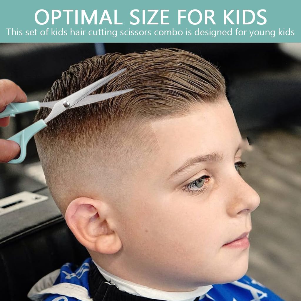 MAYCREATE Kids Hair Cutting Scissors Kit with 6.6 in Stainless Steel Shears and Comb | Safe Grip Design for Home Hair Trimming