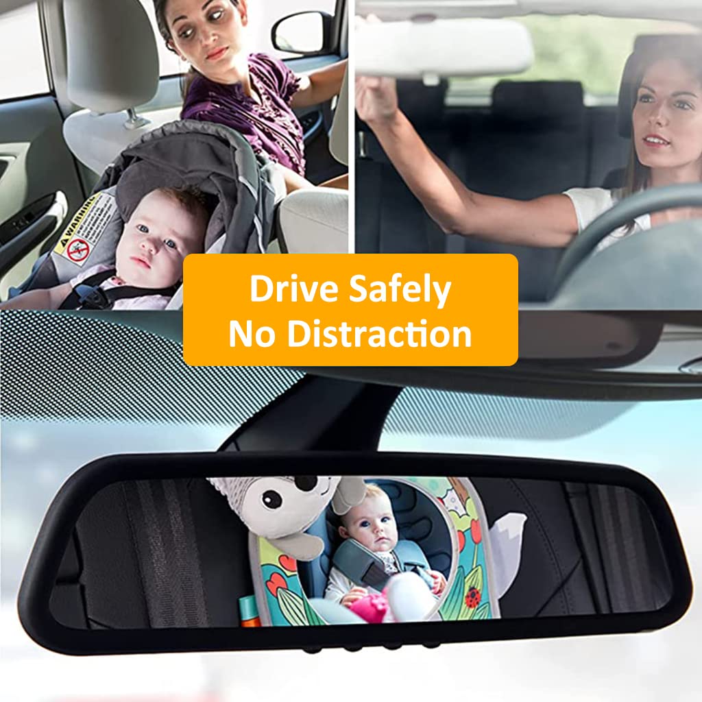 ZIBUYU Baby Car Mirror for Travel with 13cm Acrylic Surface and Plush Fox Toy | Safe for 0–12 Months