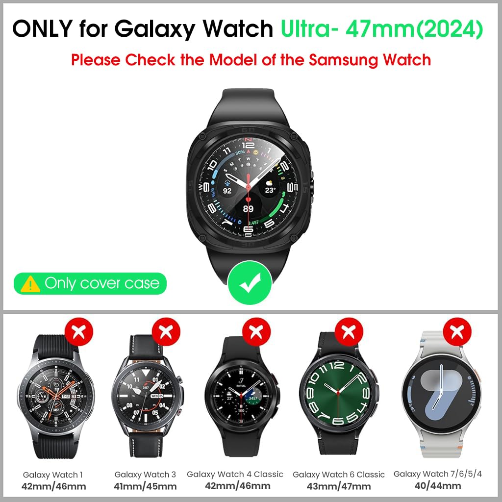 ZORBES® Rugged Bezel Case for Samsung Galaxy Watch Ultra Screen Protector 47mm - Soft TPU Bumper Face Cover for Galaxy Watch 7 Ultra 47mm Accessories