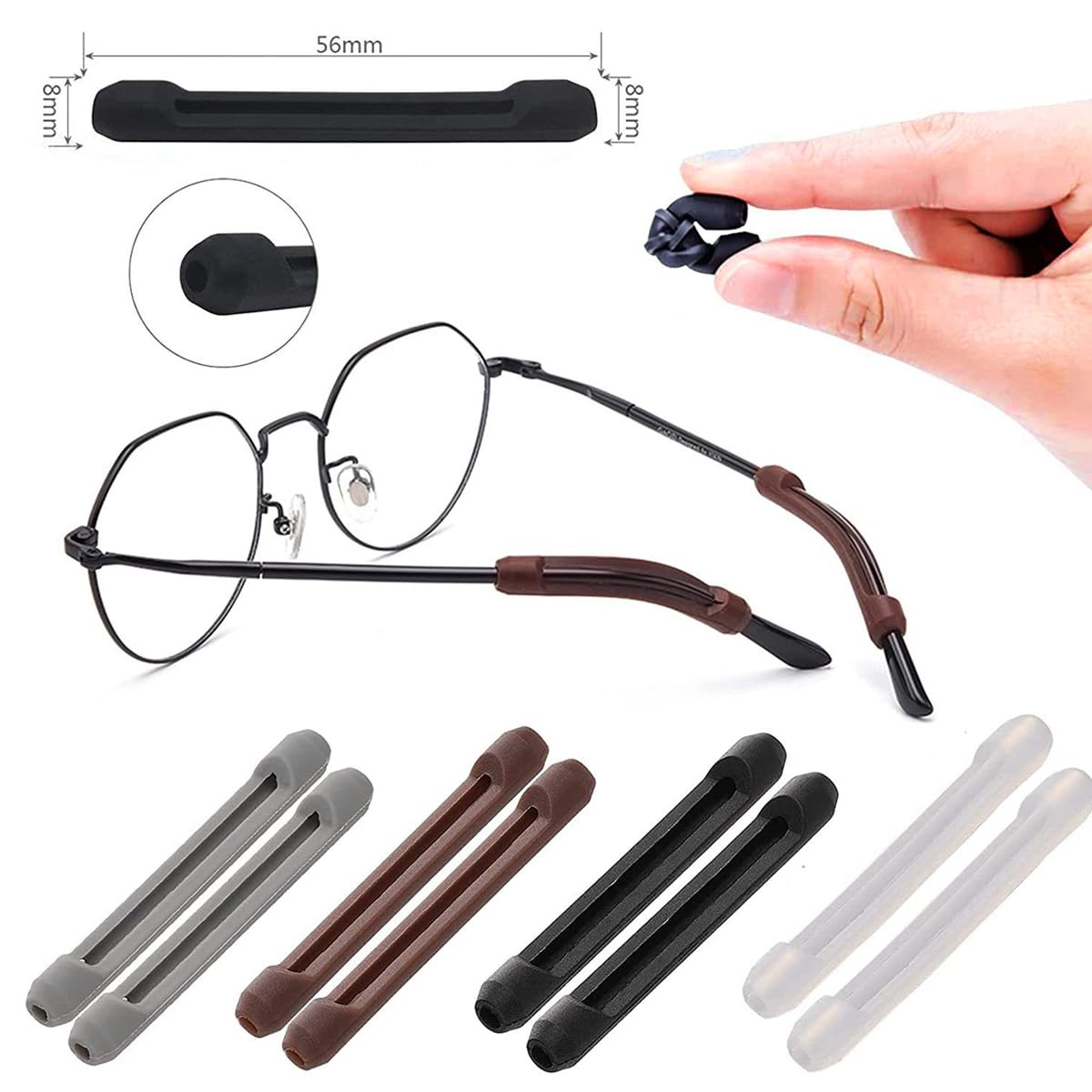 MAYCREATE Eyeglasses Retainers Set for Sport and Study with 10 Pairs Nose Pads | Silicone Anti Slip Temple Grips