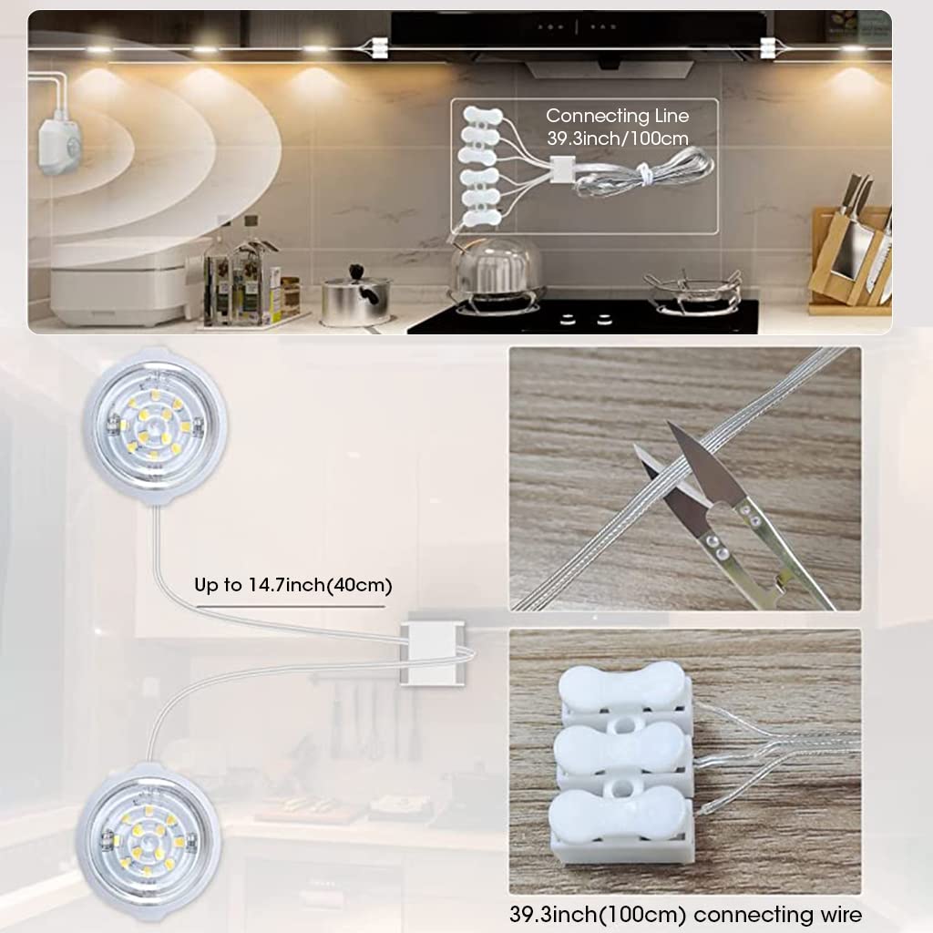 ELEPHANTBOAT Under Cabinet Light for Kitchen and Closet with 6 Round LEDs and Motion Sensor | Dual Color USB Plug and Play