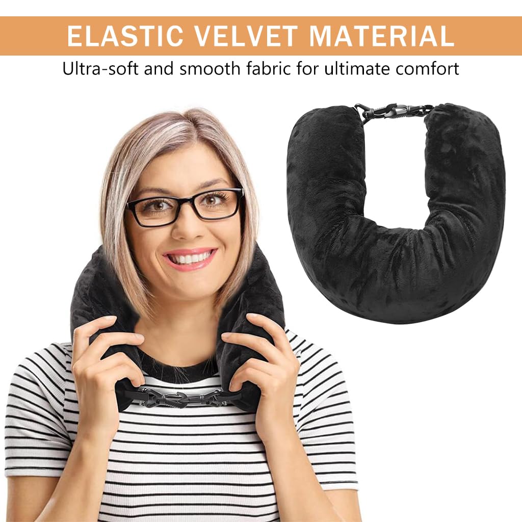 HANNEA Stuffable Neck Pillow for Travel with Quick Release Buckle and Soft Velvet Cover | Packable Case with Zipper Pouch and Removable Shoulder Strap