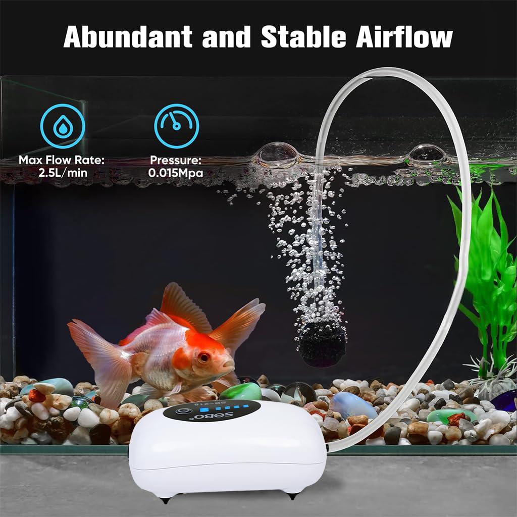 Qpets Aquarium Air Pump for Fish Tanks featuring USB Rechargeable 2600mAh Battery | Ultra Quiet 2.5L/min Oxygen Generator