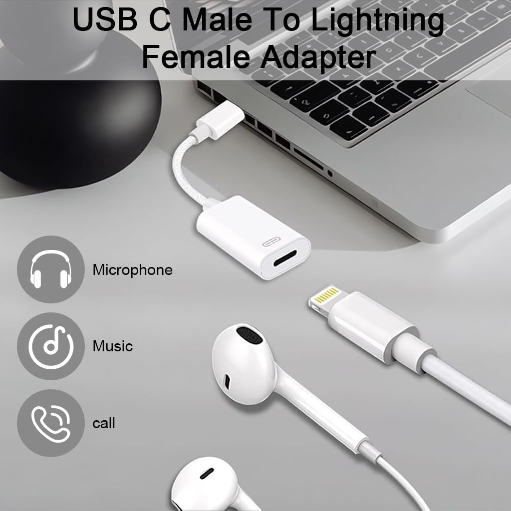 ZORBES USB C to Lightning Audio Adapter with DAC Chip and 480 Mbps Transfer for iPhone | PD 100W Fast Charging