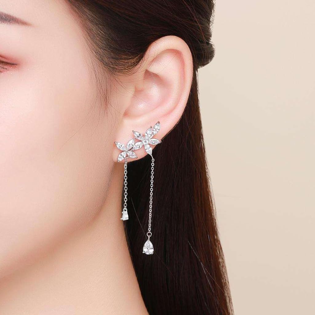 ZIBUYU Long Earrings for Women with Detachable Tassel Threader Design and Floral Motifs | Hypoallergenic Jewelry Gift