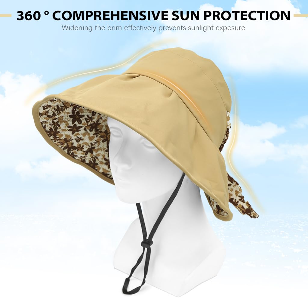 Zibuyu Sun Hat for Women with UPF 50 Wide Brim and Bowknot Tie | Packable Khaki Outdoor Style