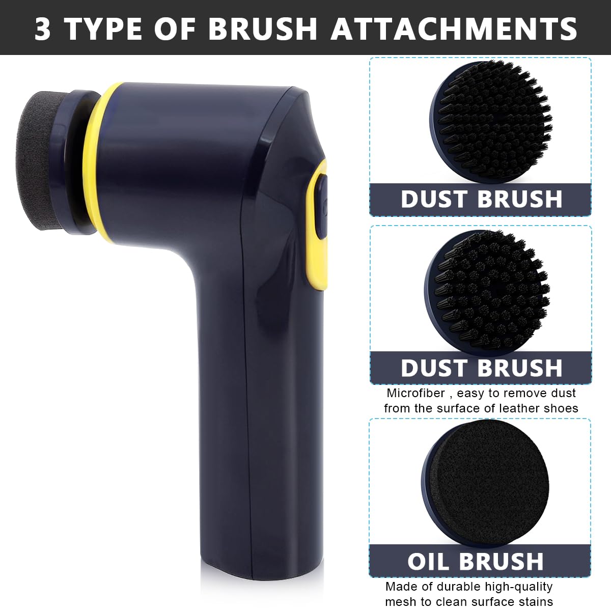 HASTHIP Electric Shoe Brush for Leather Shoes with 3 Brush Heads and 1200mAh USB Rechargeable System