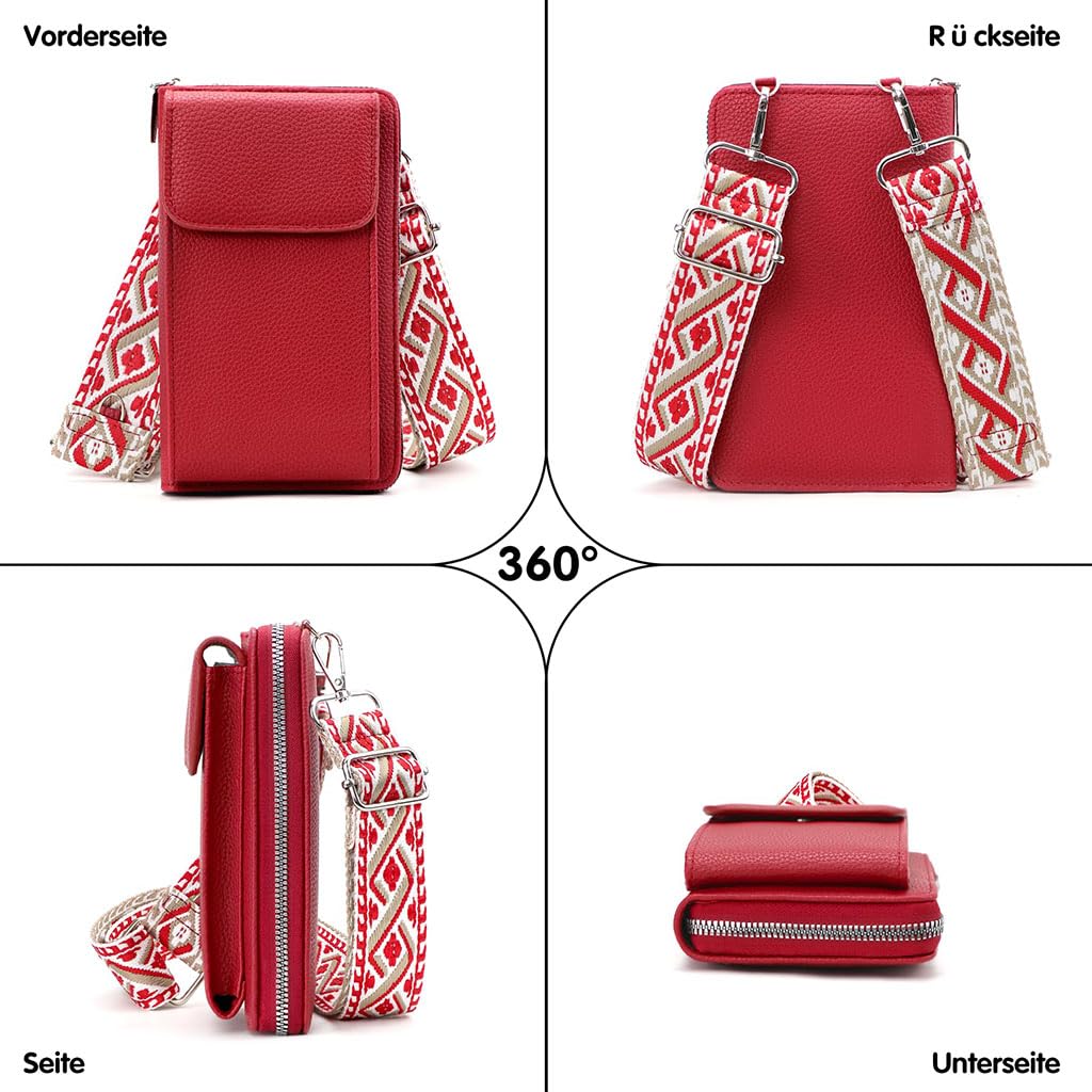 Zibuyu Women's Small Crossbody Phone Bag with 6 Card Slots and Detachable Coin Purse | Pink Leather Wallet Purse for 6.5 in Phones