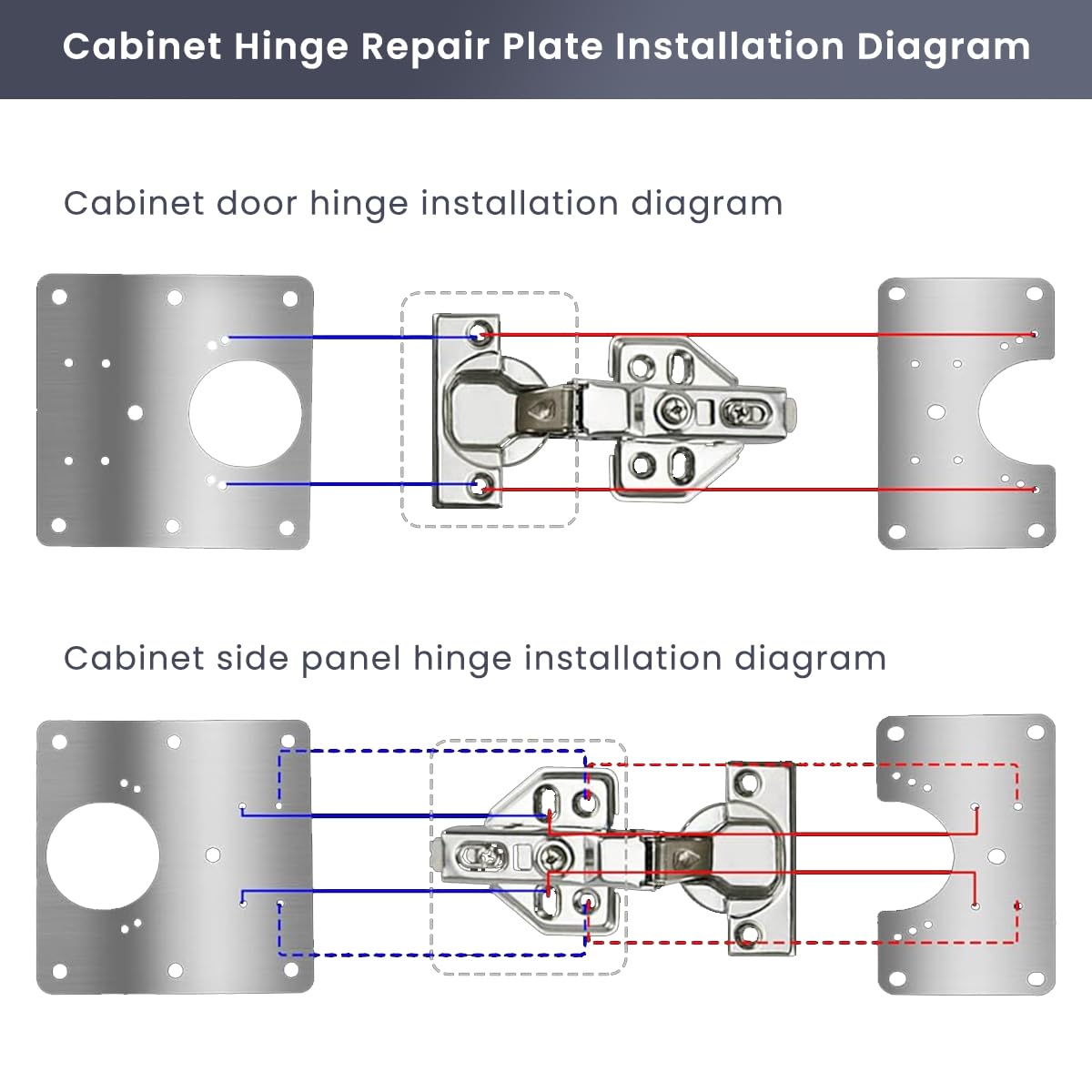 Serplex® 8Pcs Cabinet Hinges Repair Plate, Stainless Steel Hinge Repair Brackets Kit, Kitchen Cupboard Door Hinge Repair Plate Kit for Cabinets Fixing Screws, Protect Wooden Kitchen Cabinet Door