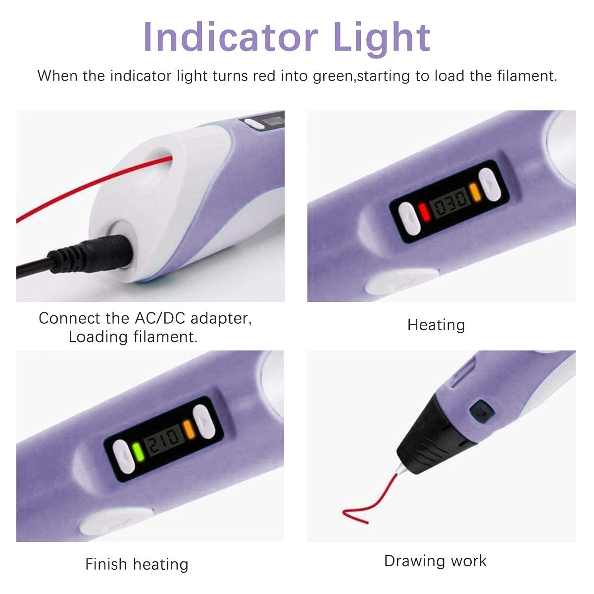 Verilux 3D Printing Pen for Kids and Adults with 3 Colors PLA Filament Refills | Purple