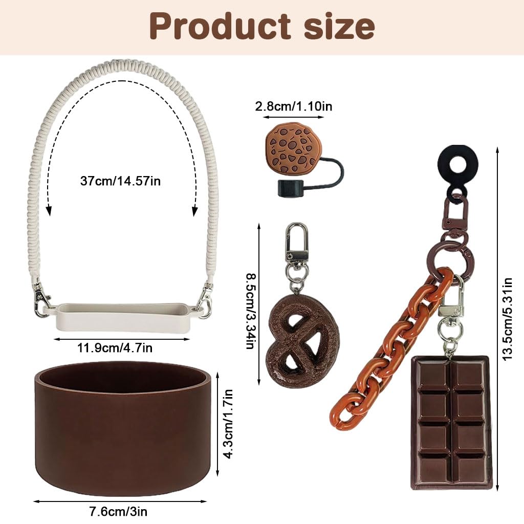 HASTHIP Stanley Cup Accessories Set for Travel with Hand Strap and Silicone Bottom Sleeve | 5Pcs Charms and Cookie Straw Cover