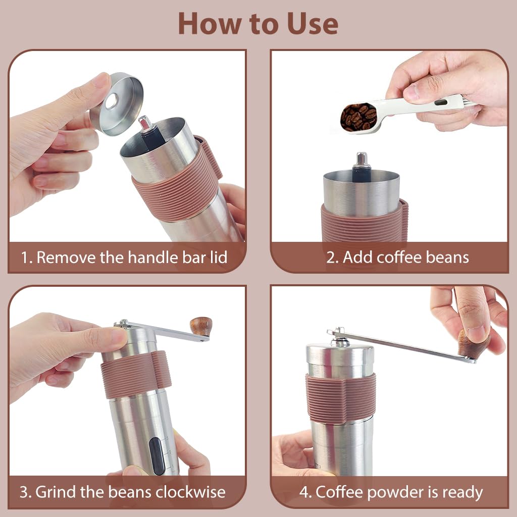 Supvox® Manual Coffee Grinder - Stainless Steel Hand Coffee Grinder Portable Conical Burr Coffee Bean Grinder, Camping, Travel Espresso Coffee Hand Grinder with Hand Crank