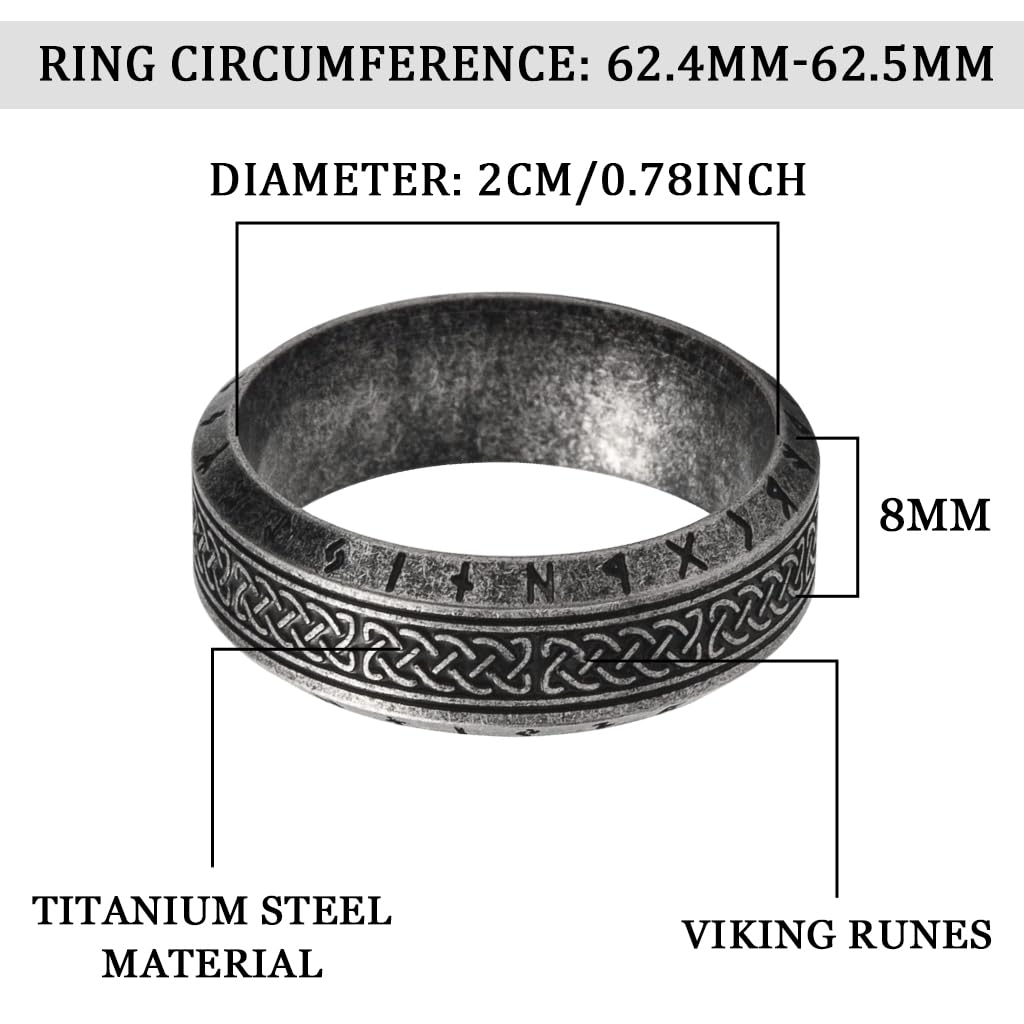 GUSTAVE Ring for Men with Celtic Knot and Rune Engravings in Titanium Steel | Viking Amulet Jewelry