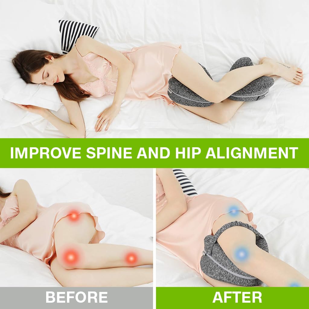 HASTHIP Knee Pillow for Side Sleepers with Ergonomic Contoured Design | 3PCS Gray Set