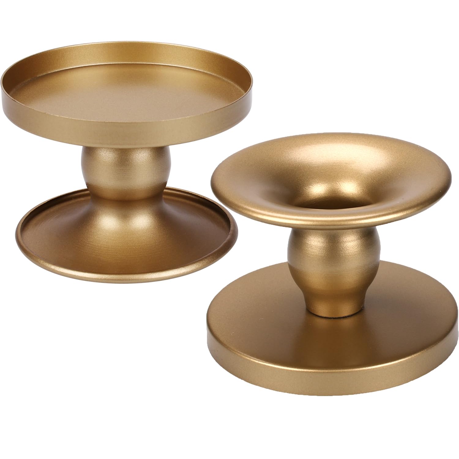HASTHIP® 2 pcs Gold Candle Holders Metal Candle Stand for Pillar & Taper Candles Stylish Tabletop Candle Tray for Home Decor, Weddings & Special Occasions