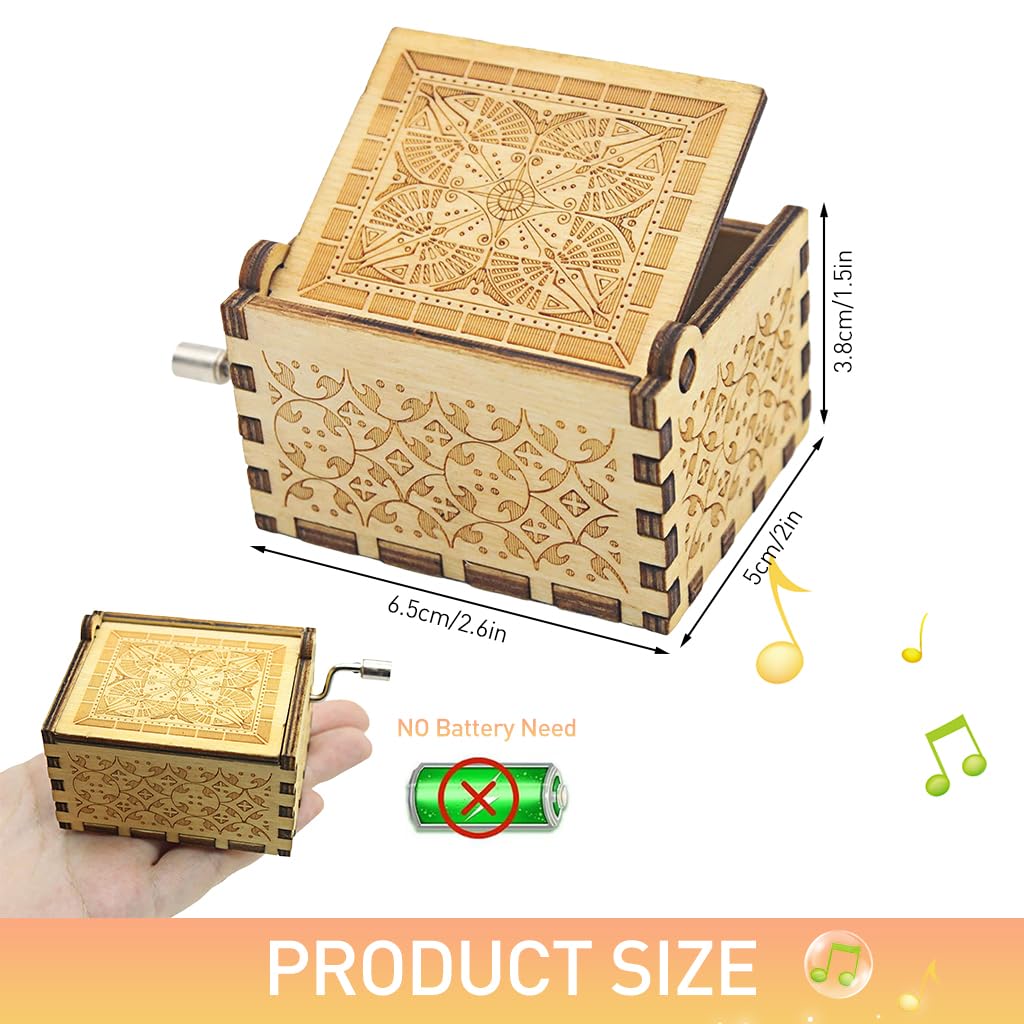 PATPAT Wooden Vintage Hand Crank Music Box for Birthday Gift featuring 6.4x5.2x4.2cm Compact Design | Hand-Painted Rainbow Sunshine Art