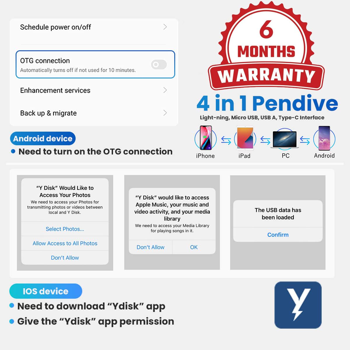 Verilux Pendrive 128GB 4 in 1 Flash Drive with Light-ning, Micro USB, USB A, Type-C Interface Mini Hangable PenDrive for iOS & Android Compatible with iPhone, iPad, Android, PC and More Devices