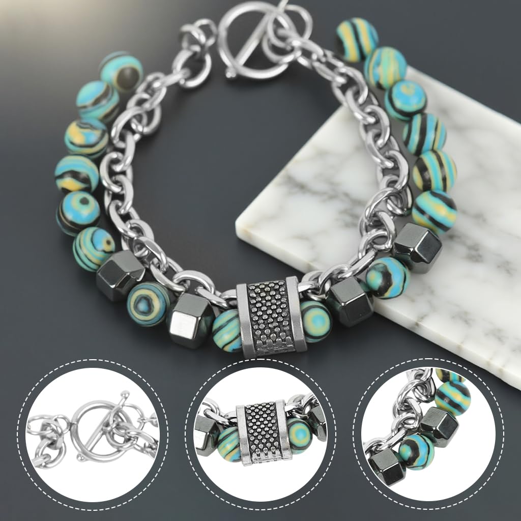 Zibuyu Stainless Steel Bracelet with Tiger Eye and Obsidian Beads for Men and Women | Handcrafted Double-Layer Chain Jewelry