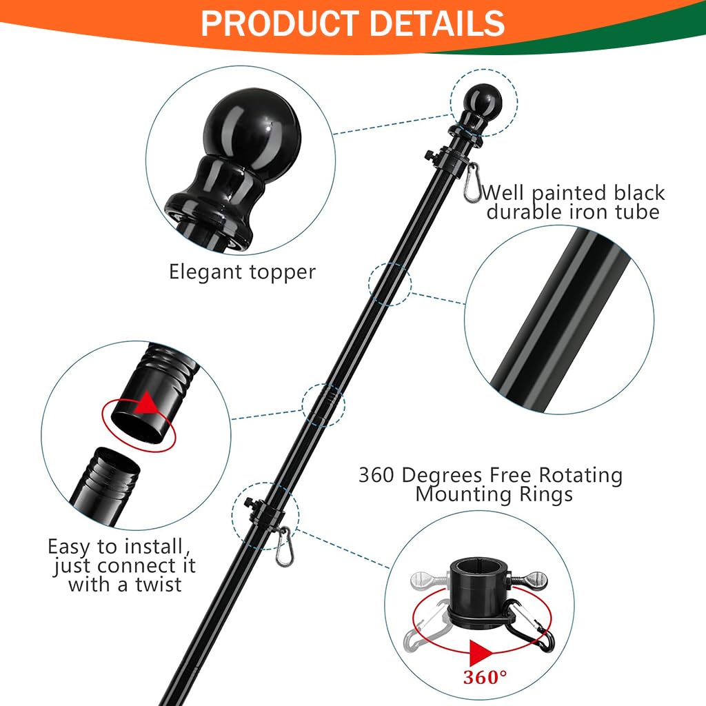 HASTHIP Flag Pole for Festivals with 150cm Telescoping Metal Design and 360 Tangle-Free Holder
