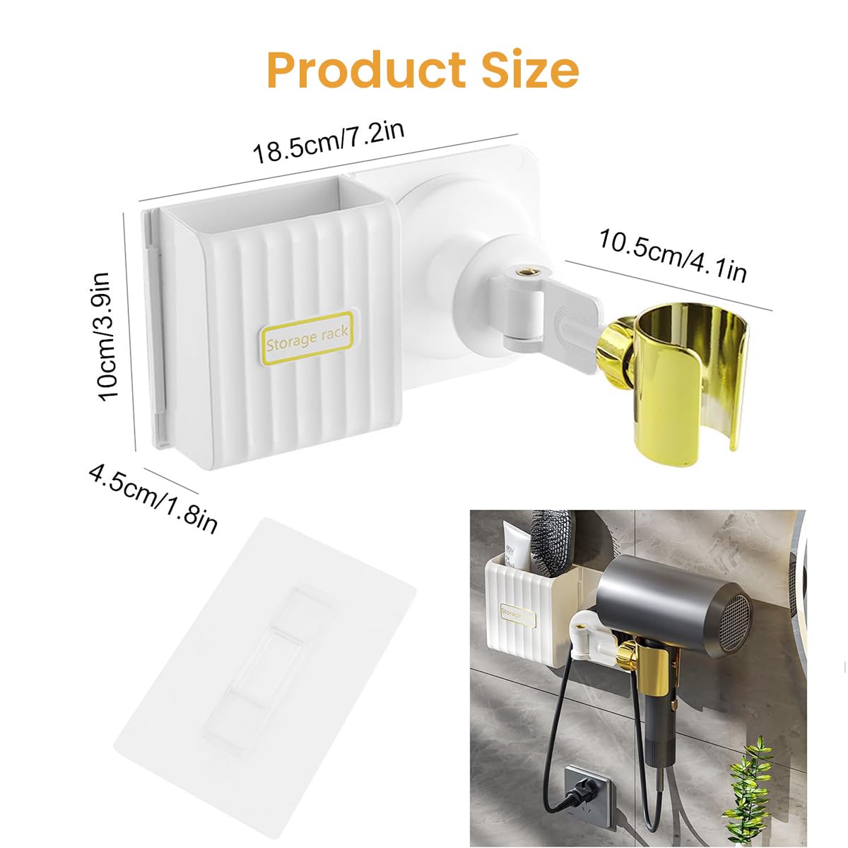 HASTHIP Hair Dryer Holder for Bathroom with 360° Rotatable Grip and Self Adhesive Storage Box