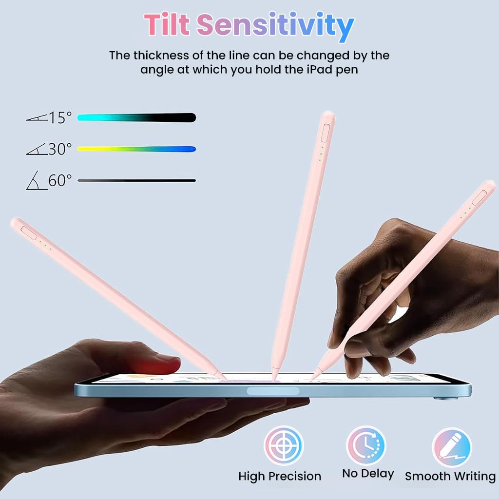 ZORBES Stylus Pen for iPad 11 and 10th Gen with Pressure Tilt Recognition and Palm Rejection | Pink