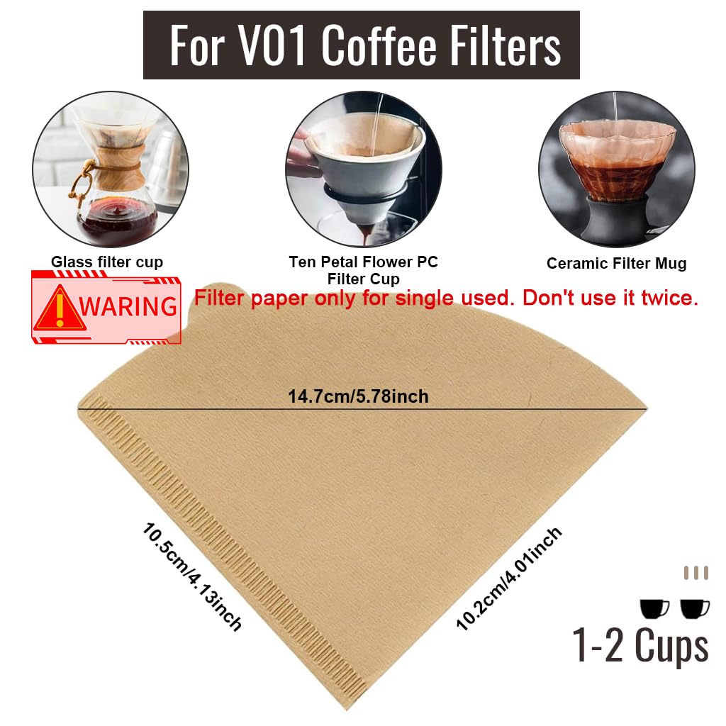 Supvox® 100 Counts Coffee Filter Paper for Brewing Coffee Natural Unbleached Coffee Filter Paper Cone-Shape Disposable Coffee Filters Paper Fit for Drip Coffee