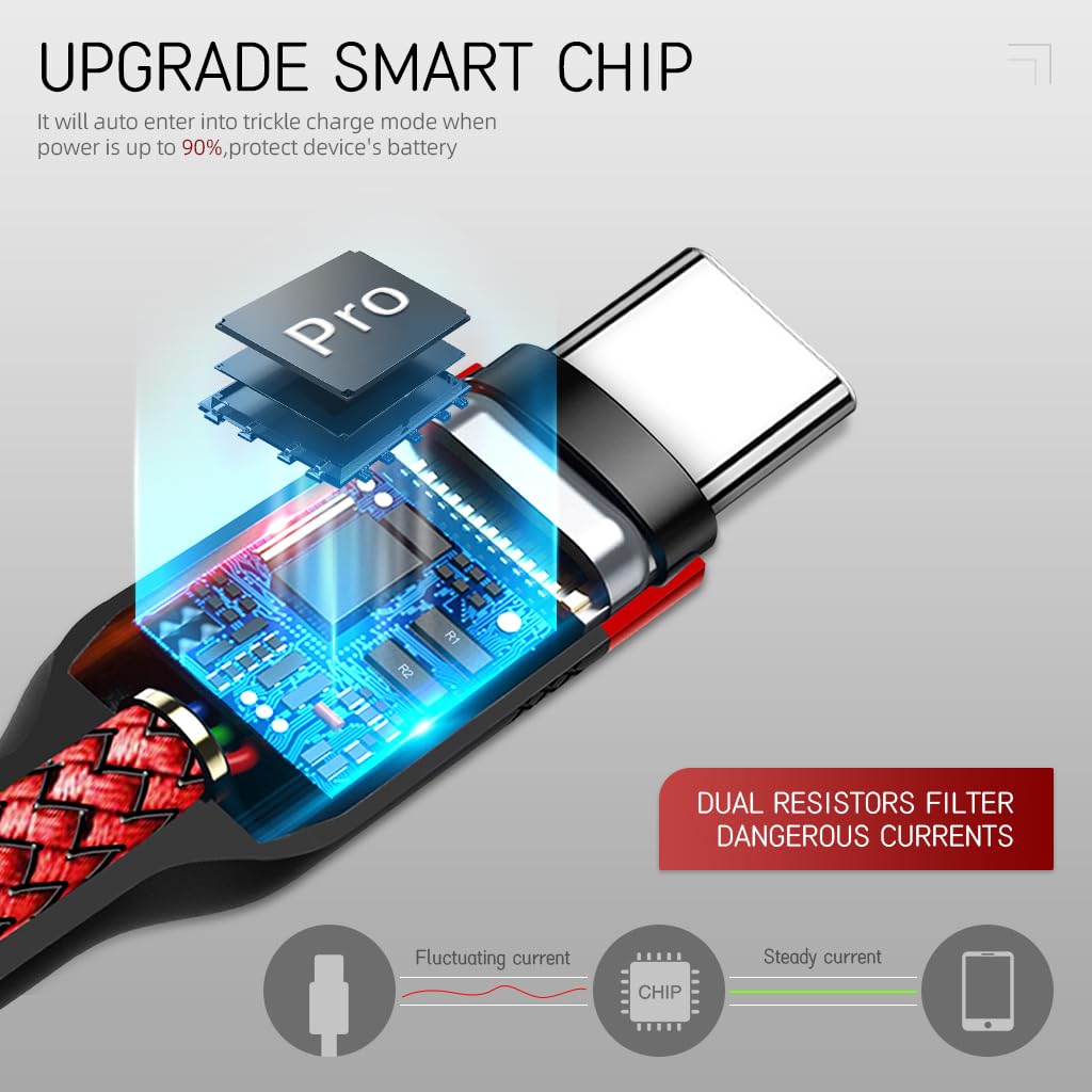 Verilux Type C Cable for Phone and PS5 featuring 8m 26ft Length with Nylon Braid | Red