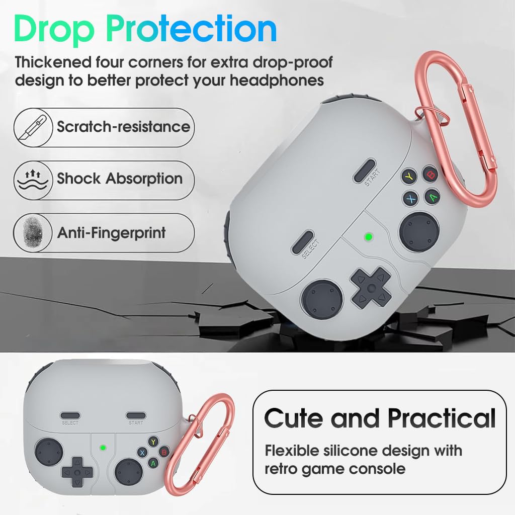 ZORBES Earbuds Case Cover for Samsung Galaxy Buds 3 with Carabiner featuring Retro Gaming Design | Grey Silicone Protective Skin