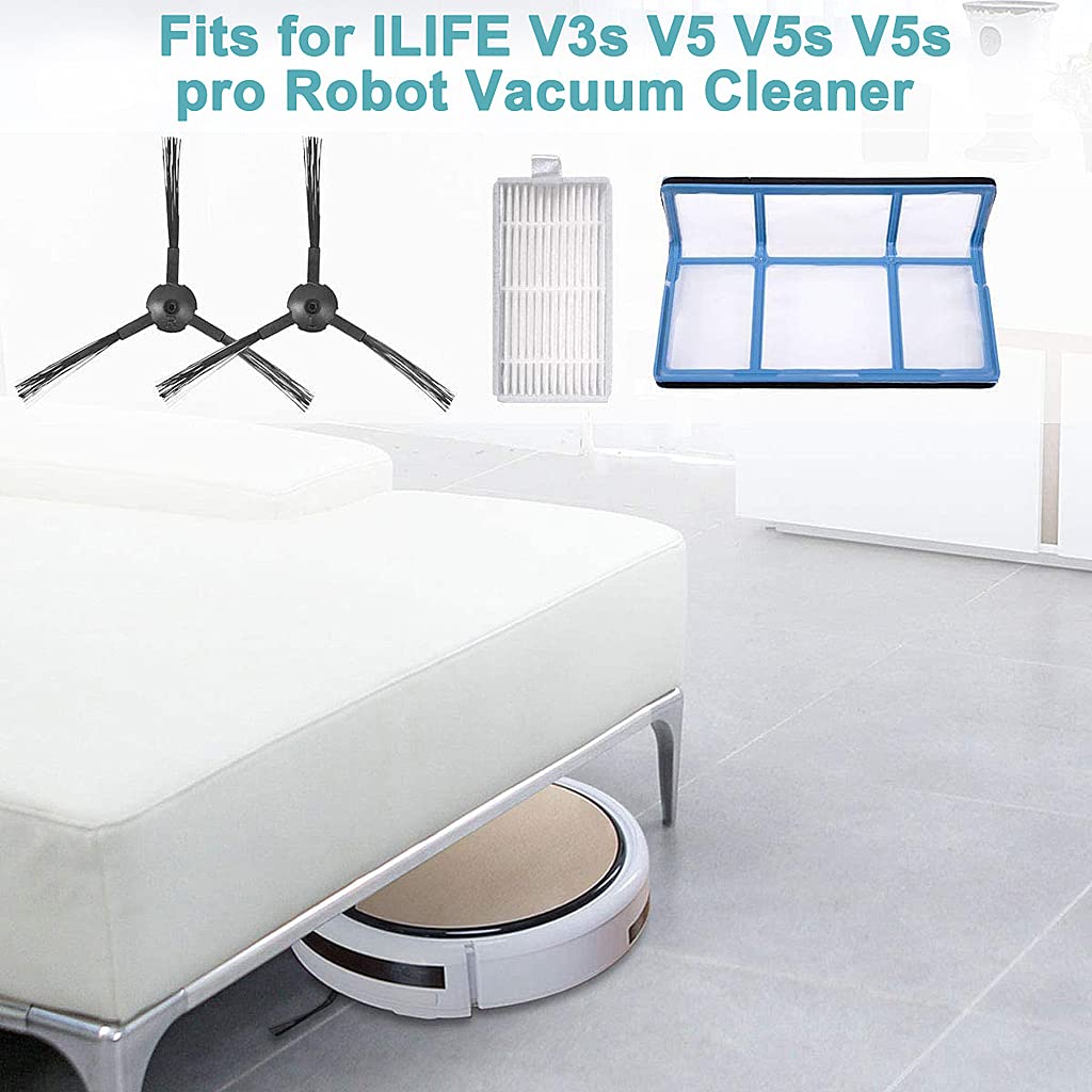Zeitel Vacuum Filter Kit for ILIFE V3s V5 V5s Pro with 4 Filters and 4 Side Brushes | Easy Snap Installation