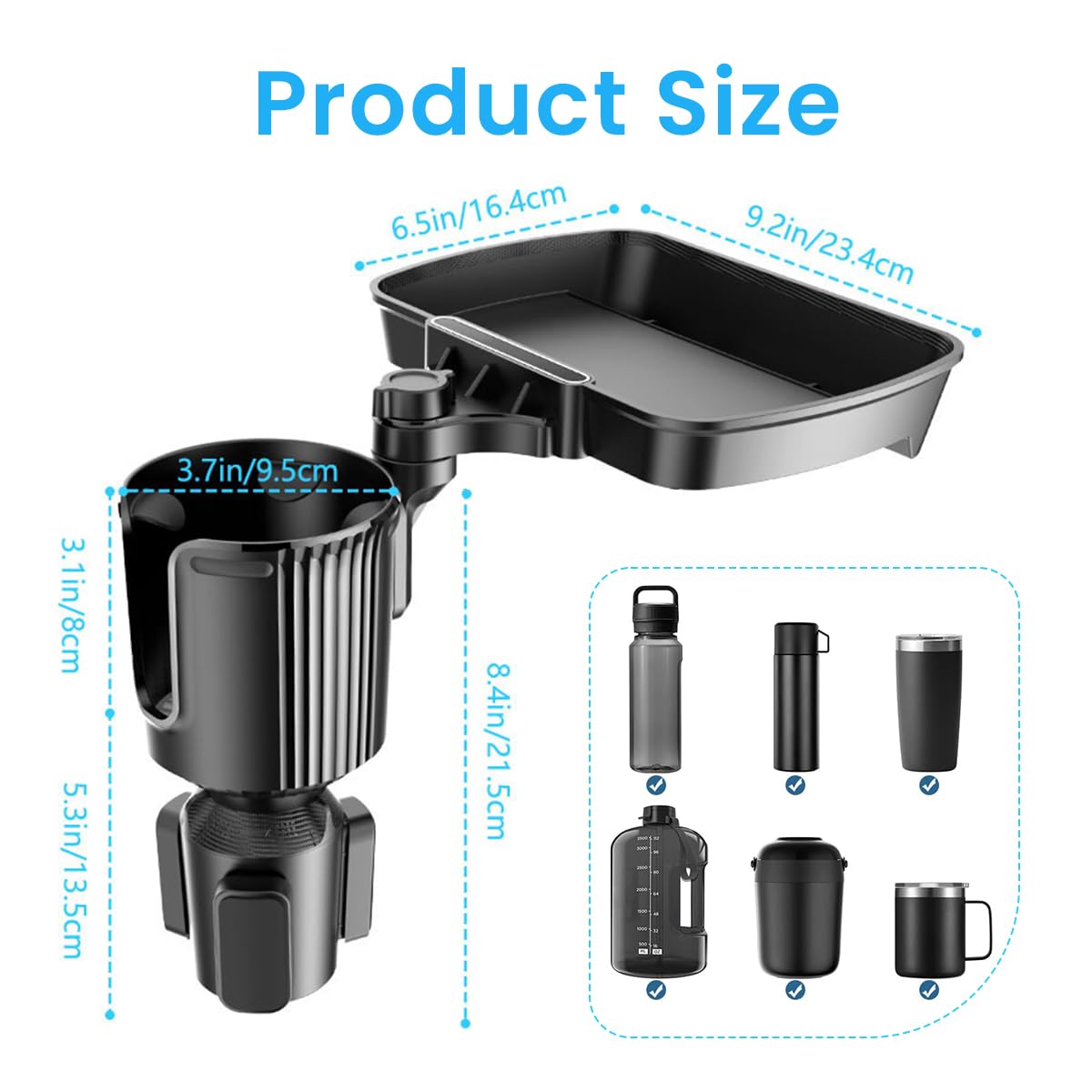 STHIRA Cup Holder Tray for Car with 2 in 1 Detachable Food Table & 360° Rotation | Travel Essential